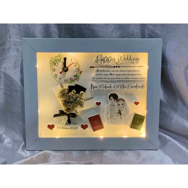 kado pernikahan wedding flower in frame pop up framee free lampu