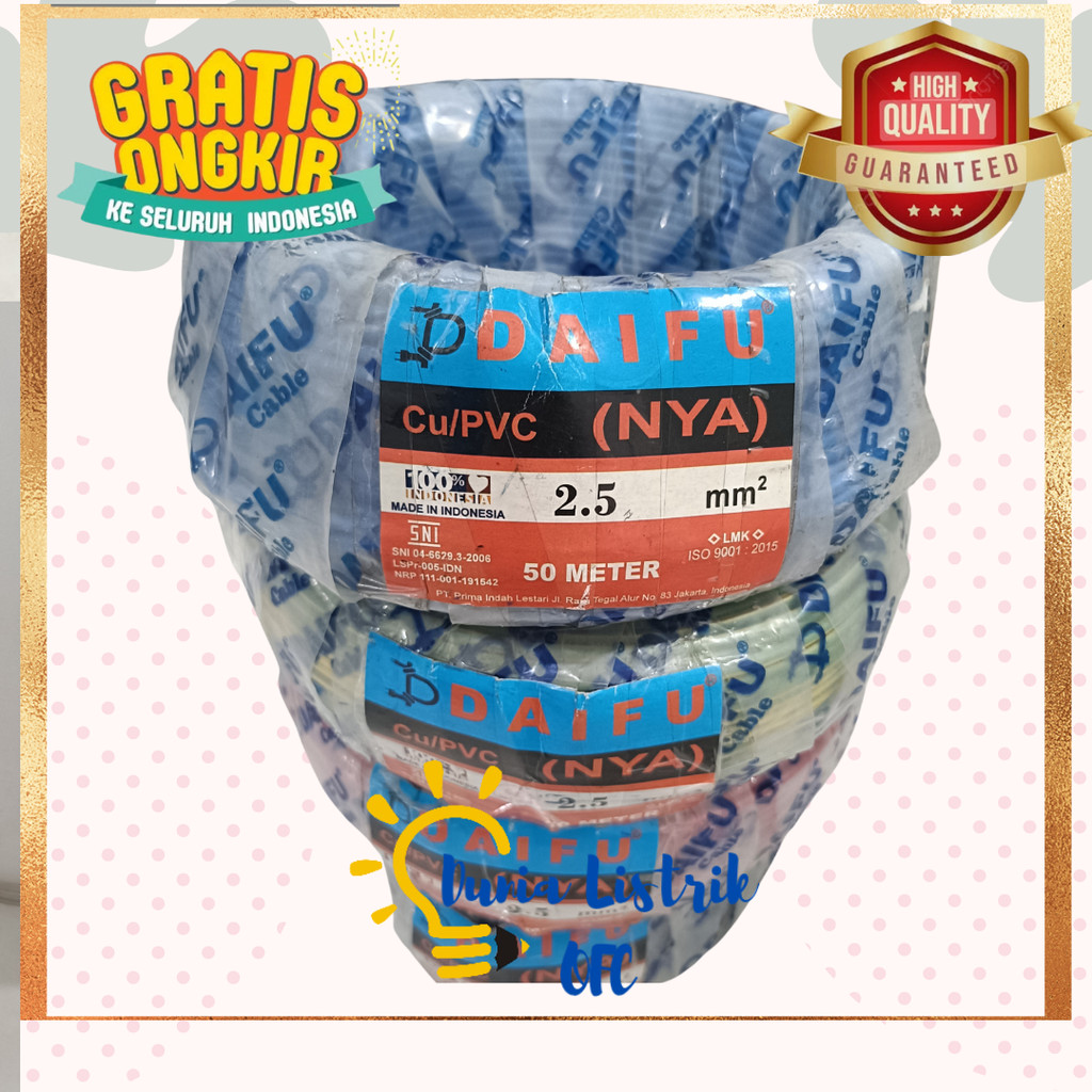 Kabel NYA 2.5mm Daifu 50M Kabel NYA 2.5mm SNI Kabel Kawat Listrik SNI Kabel Kawat tunggal 2.5mm SNI 