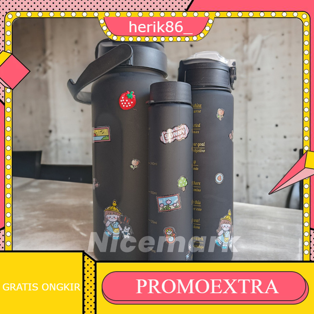 Botol Beranak 2 Liter + 1000ml + 500ml Botol Minum 3 in 1  Viral 1 set free stiker 3D+2D Plastik Bot