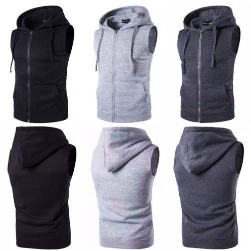 GARNESHOP  Rompi Hoodie Zipper Tanpa Lengan - Jaket Hoodie Sleveless