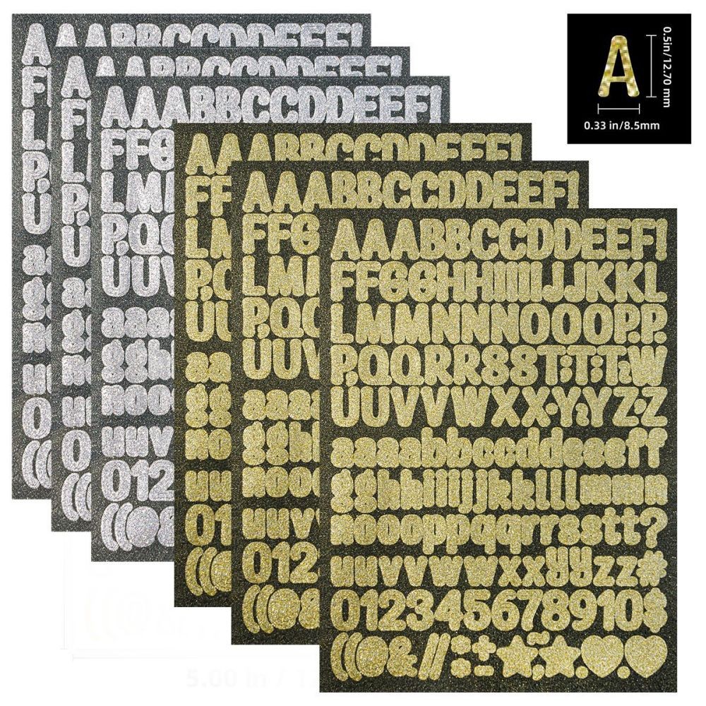 

5Pcs 0.5inch 26 Alphabet A-Z Planner Stickers Waterproof Shiny Gold Silver Creative DIY Number Sticker For Kids Cup Laptop Party
