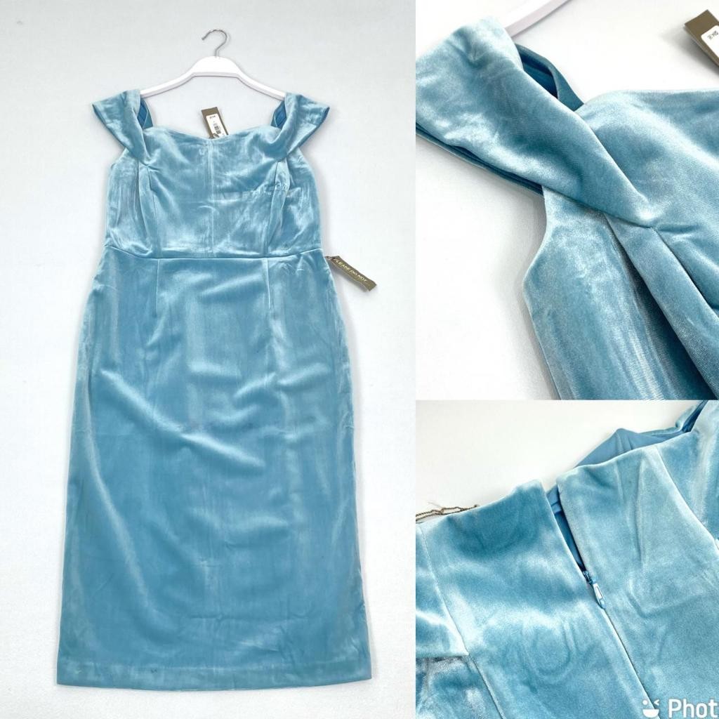 GARNESHOP  Dress Bludru Eva Mendes D59 Biru Velvet Pesta