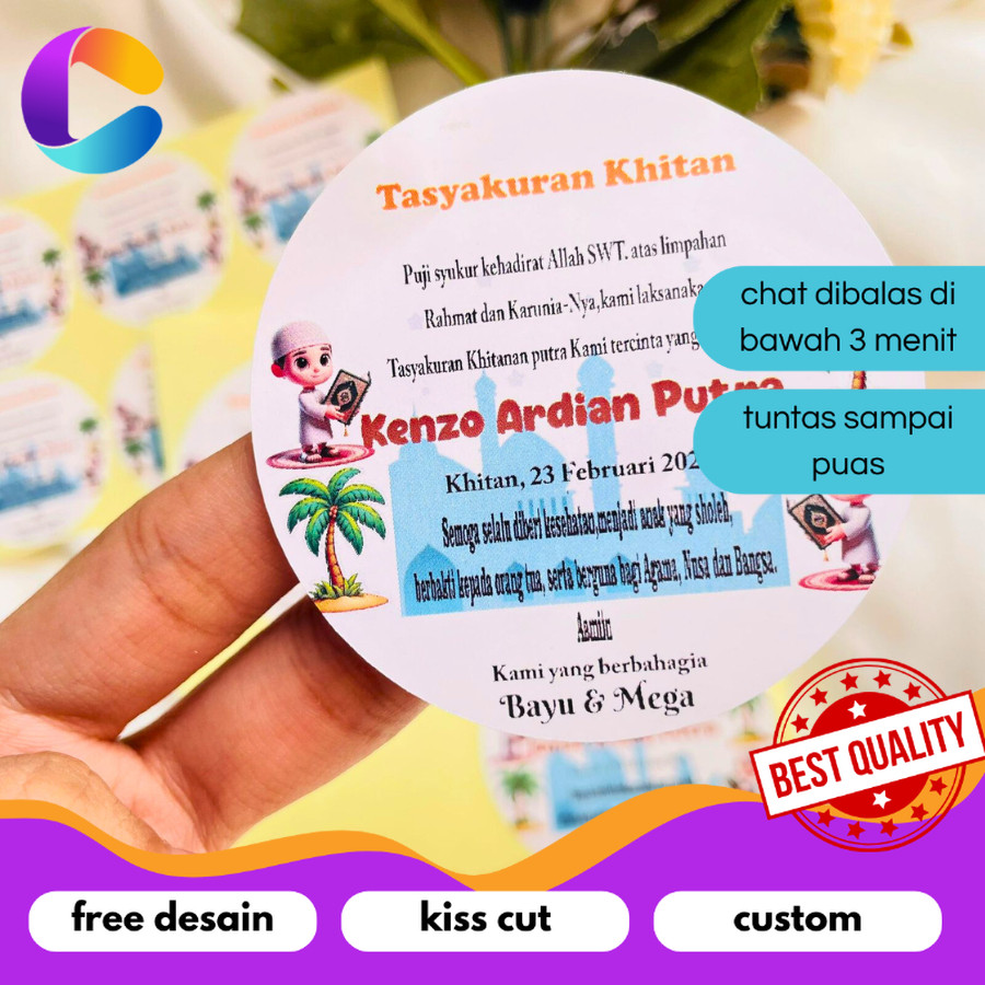 

Cetak INC 2-6 threemind stiker tasyakuran khitanan bahan chromo free desain cetak a3 kiss cut