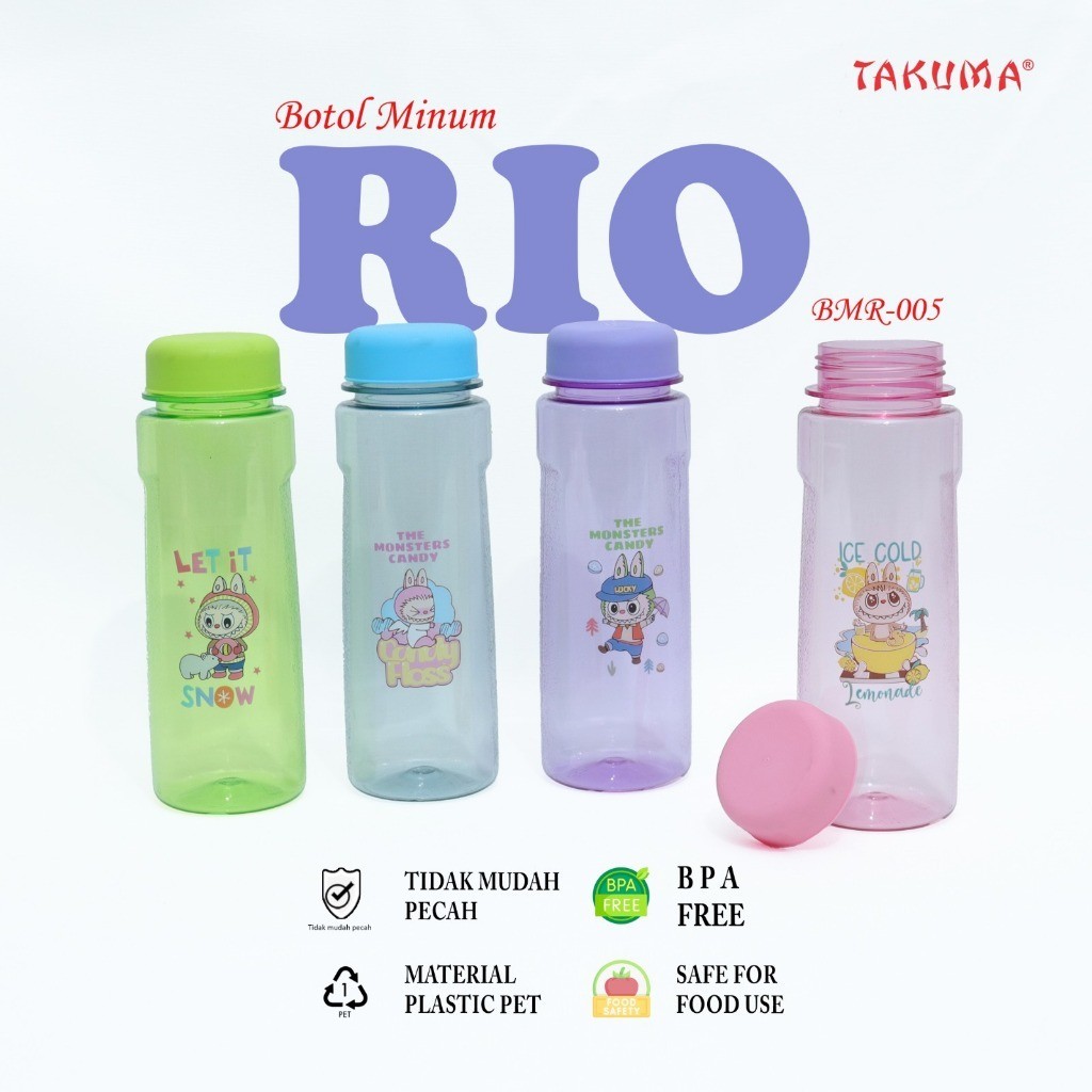 TERMURAH Botol Minum Bulat Rio Takuma 500 Ml - Bebas BPA, Plastik Tahan Lama, Tutup Aman - Awet & Ta