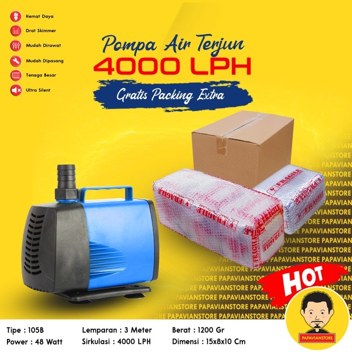 Pompa Air Mesin Filter Celup Sirkulasi Kolam Ikan Koi Aquarium 4 Meter - 4000L 3.2M 48W