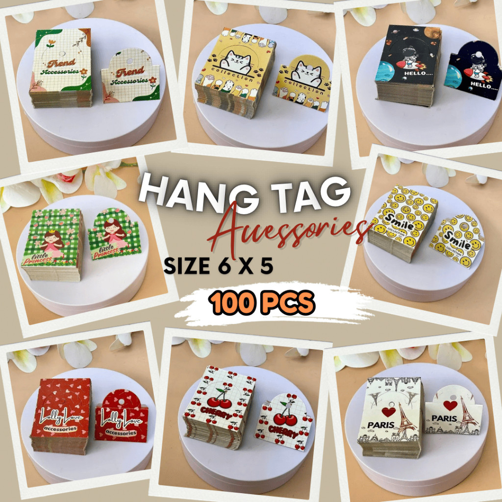 

isi 100 Kertas Label Gantungan Aksesoris Penjepit Plastik Trendy/ HANGTAG ACCESSORIS/ kar AKSESORIS / hang tag kemasan | MASYA
