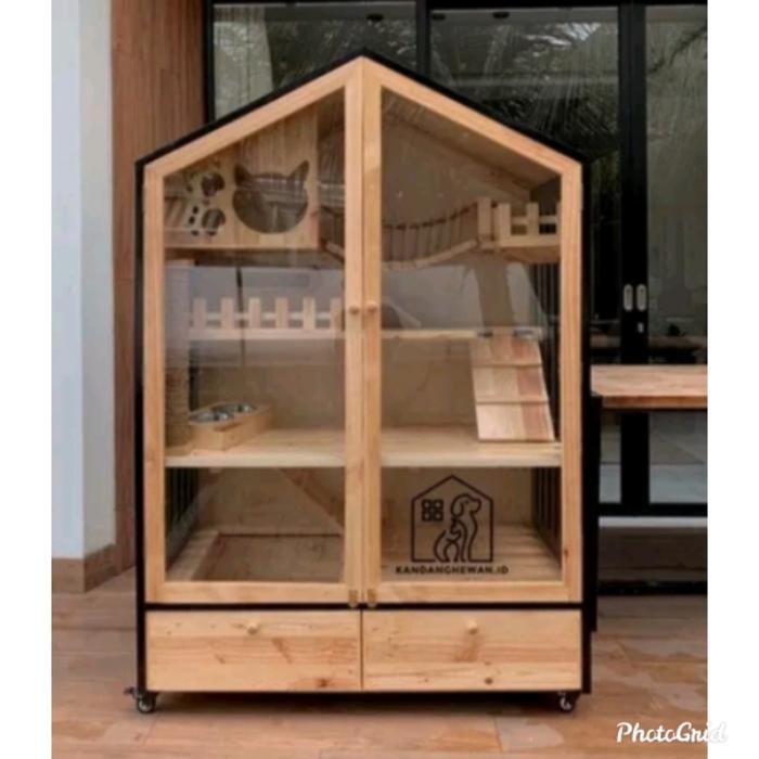 cat aquarium kandang kucing kayu jati Belanda kandang kucin minimalis