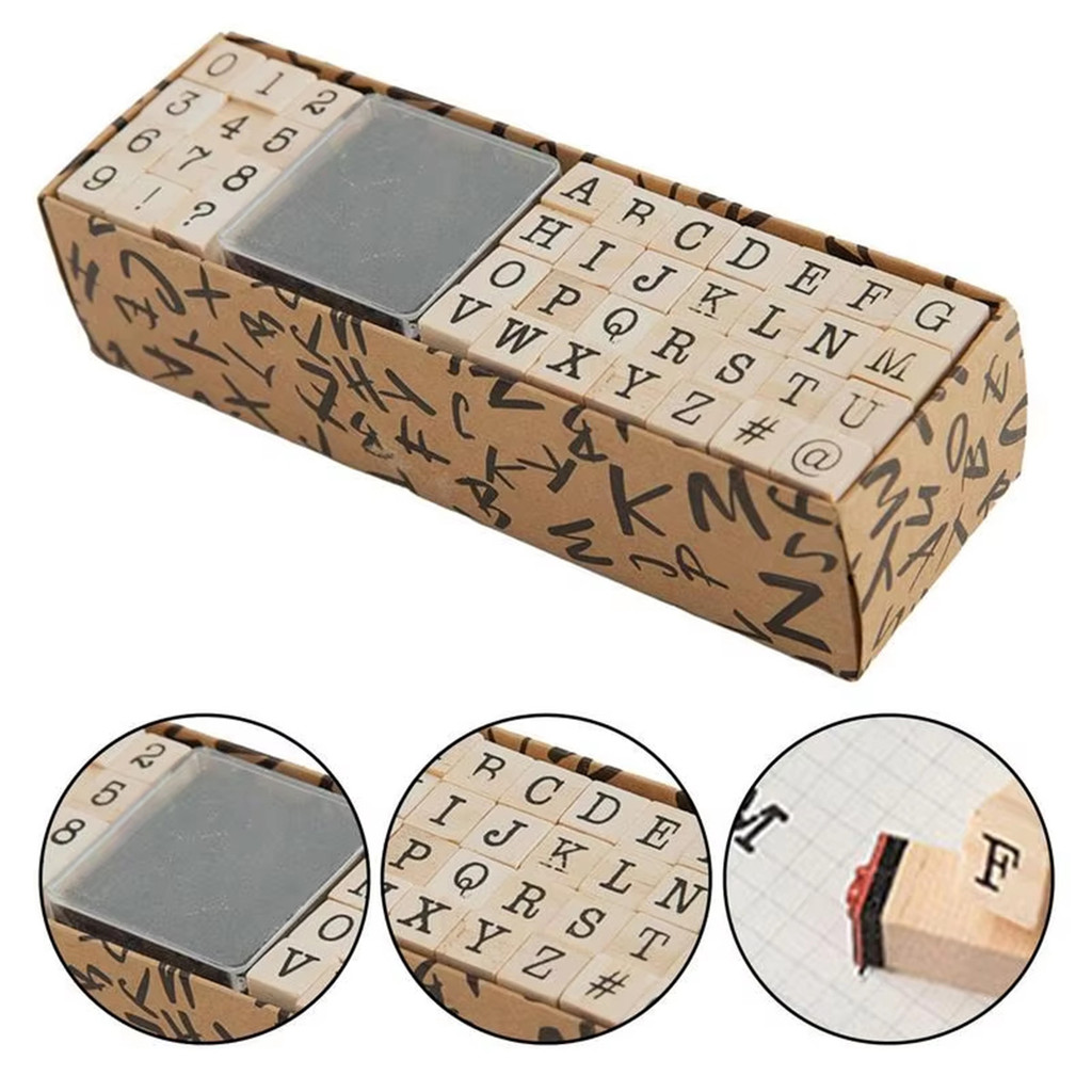 

Stempel kombinasi alfanumerik Paket Stempel Kayu Estetik Wooden Stamp Perlengkapan Kantor