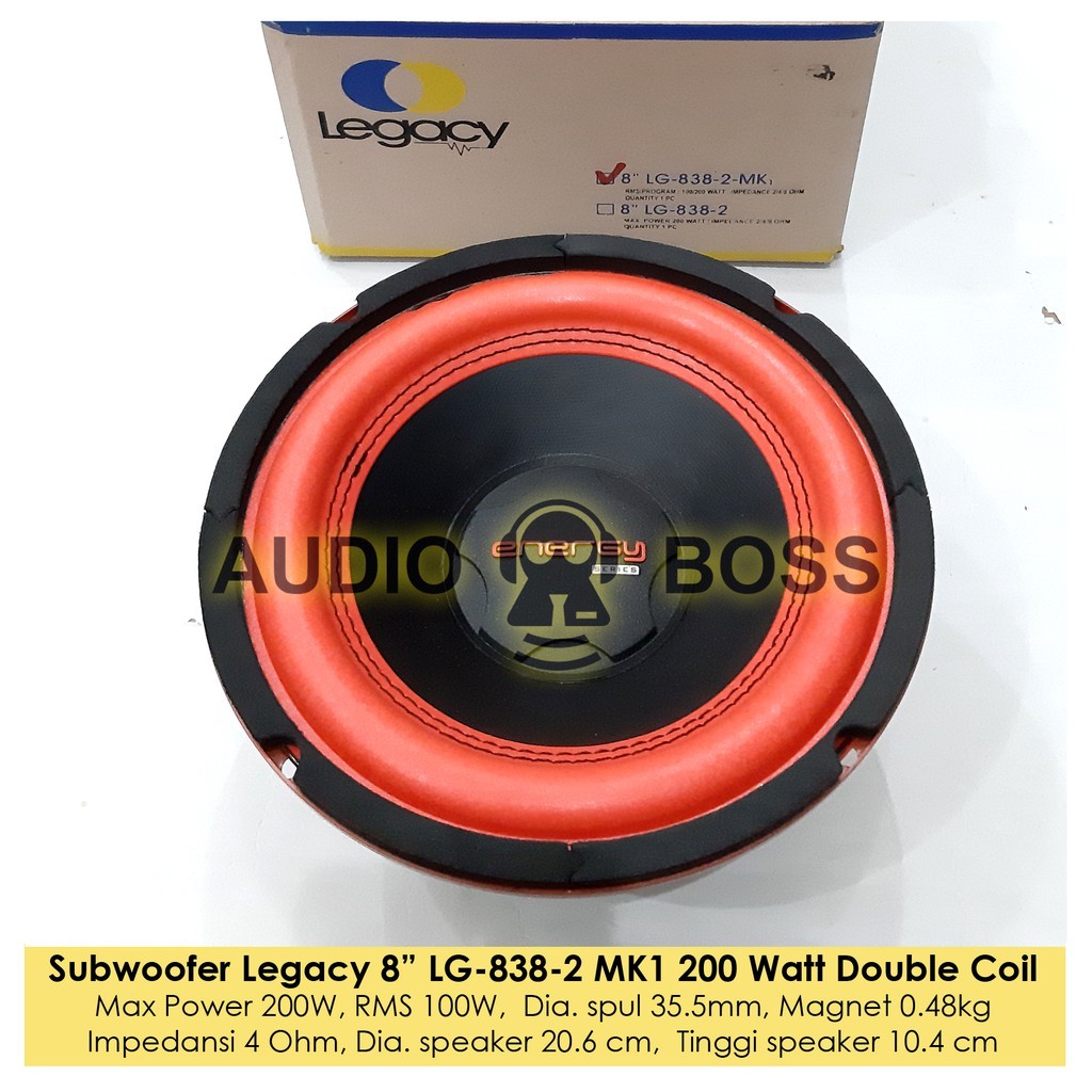 Speaker Subwoofer 8 inch Legacy Energy 8” LG 838-2 LG 838 Double Voice Coil 200 Watt 200W ORIGINAL