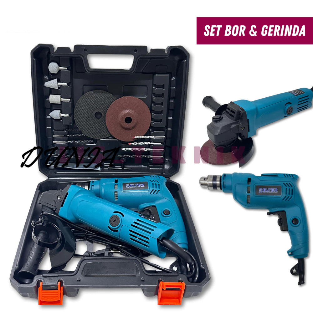 BELTER Mesin Gerinda 4" dan Mesin Bor 10 mm Set / Bor Gerinda Set Lengkap Koper