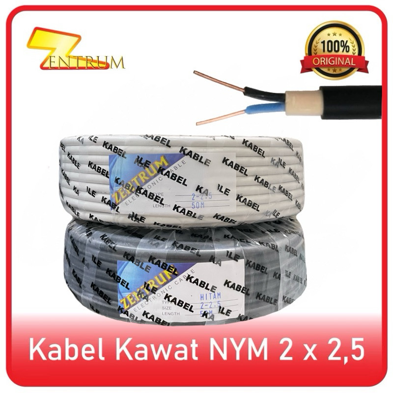 Kabel Listrik Kawat NYM 2 x 2.5 (50 Meter) WARNA PUTIH/HITAM
