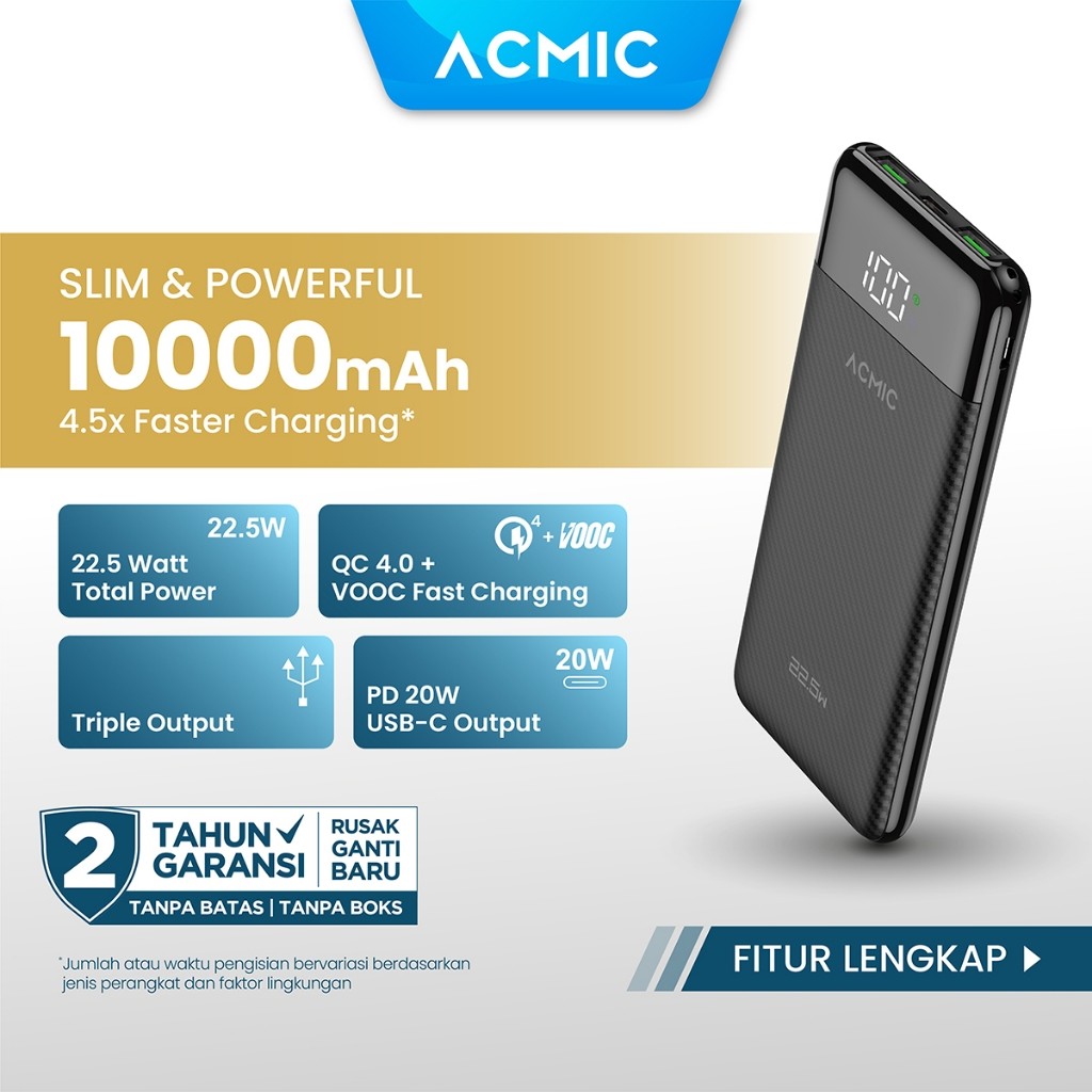 ACMIC F10PRO 10000mAh Powerbank Slim 22.5W Fast Charging Type C