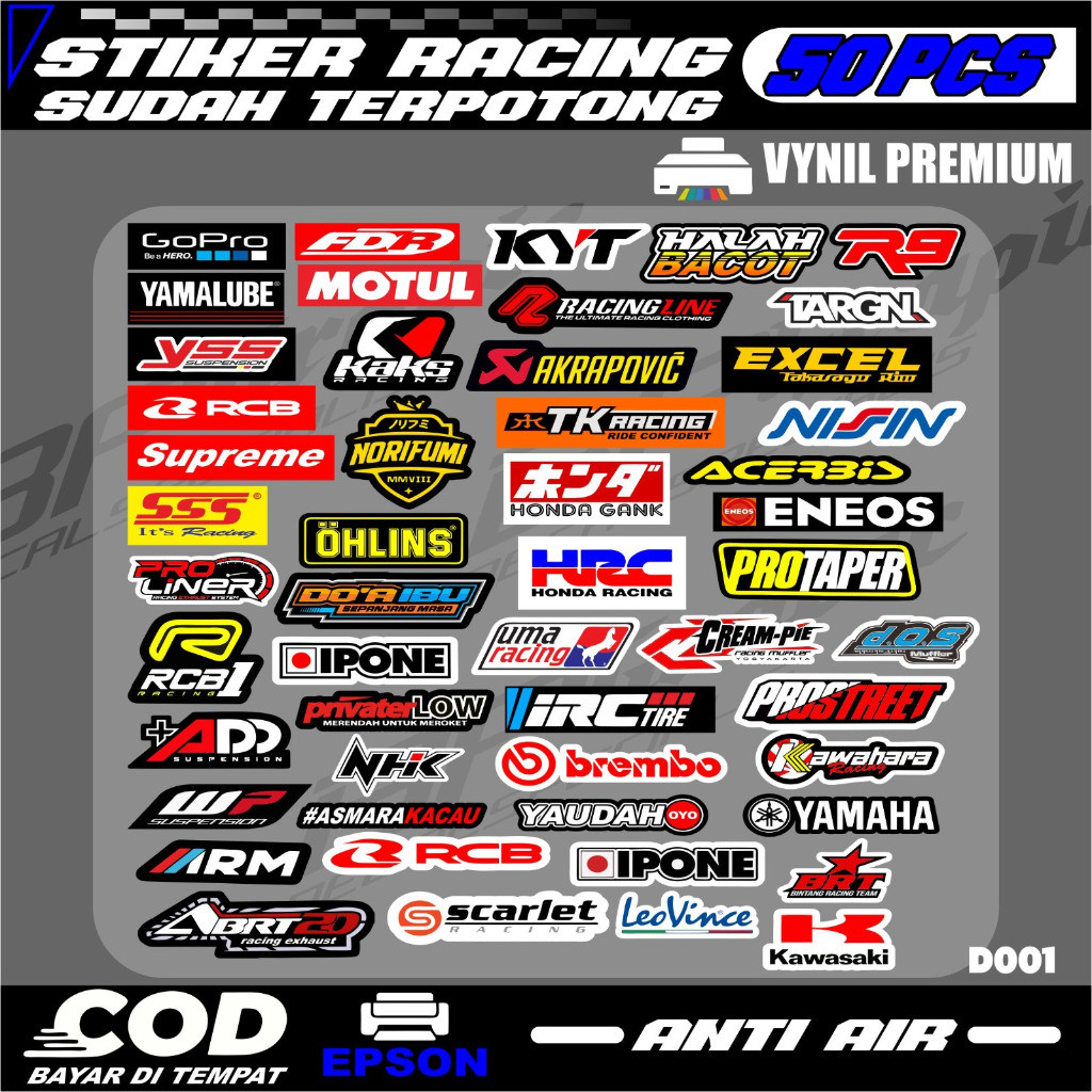 

50pcs stiker pack racing bengkel balap sudah terpotong tinggal tempel