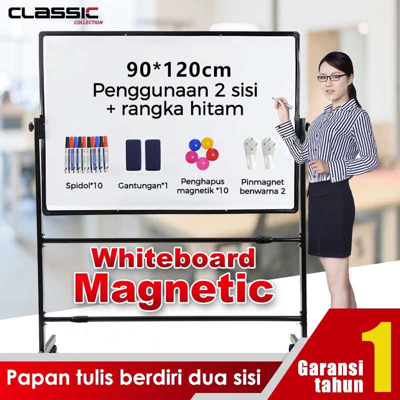 

Whiteboard Standing Kaki 90x120 cm / Papan Tulis Whiteboard / Papan Tulis Magnet / Papan Tulis Standing