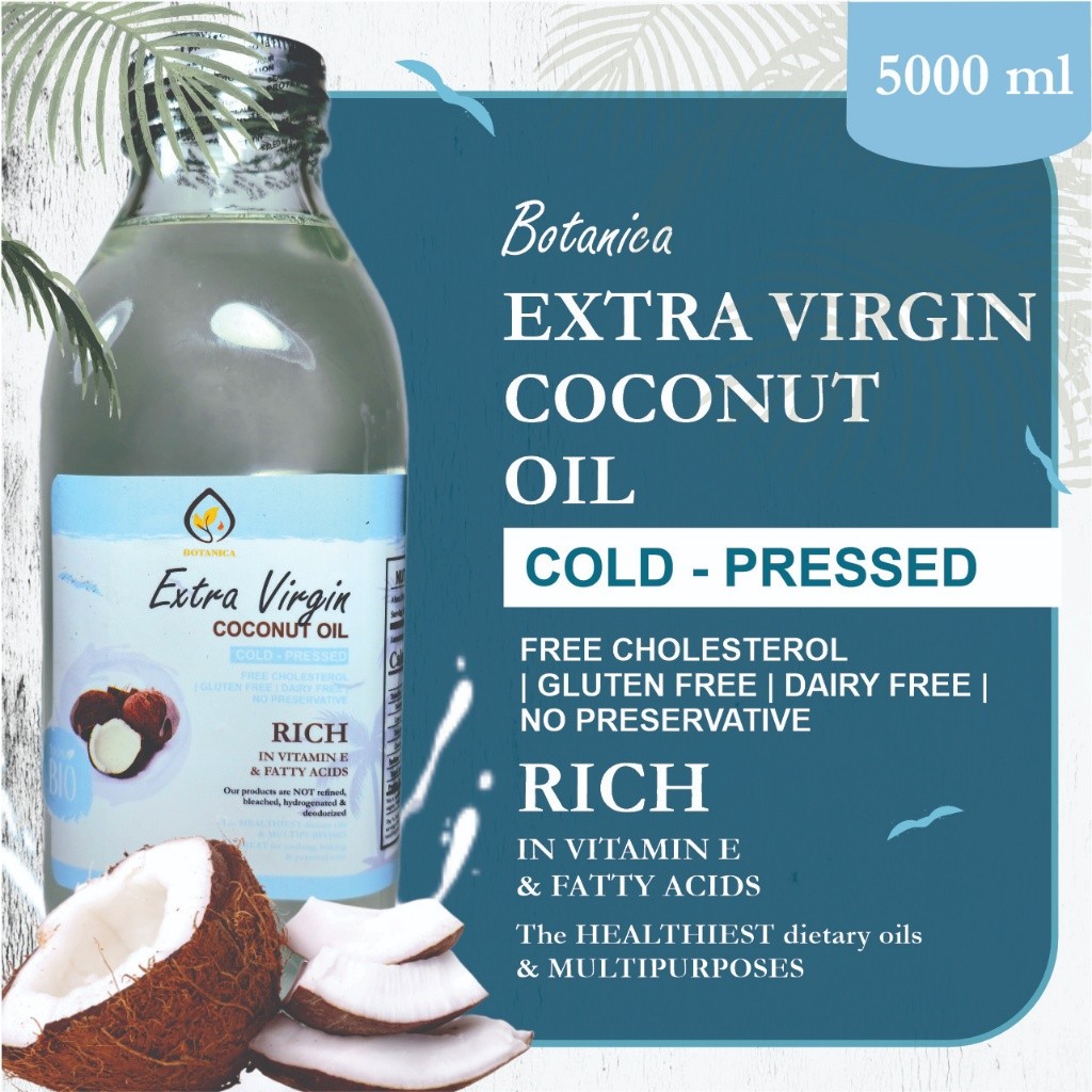 

Botanica VCO Extra Virgin Coconut Oil 5 Liter Cold-Pressed for MPASI/DIet Keto/Reduces Cholesterol & Diabetes/Skin & Hair Treatment etc- Certified