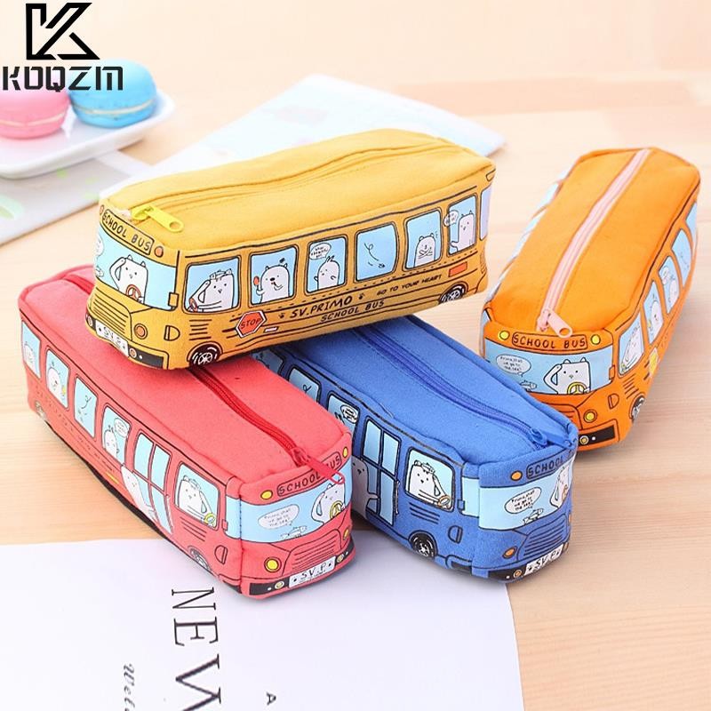 

Cartoon Bus Pencil Bag Canvas Large Capacity Car Zipper Pen Pencilcase For Student Stationery School Supplies