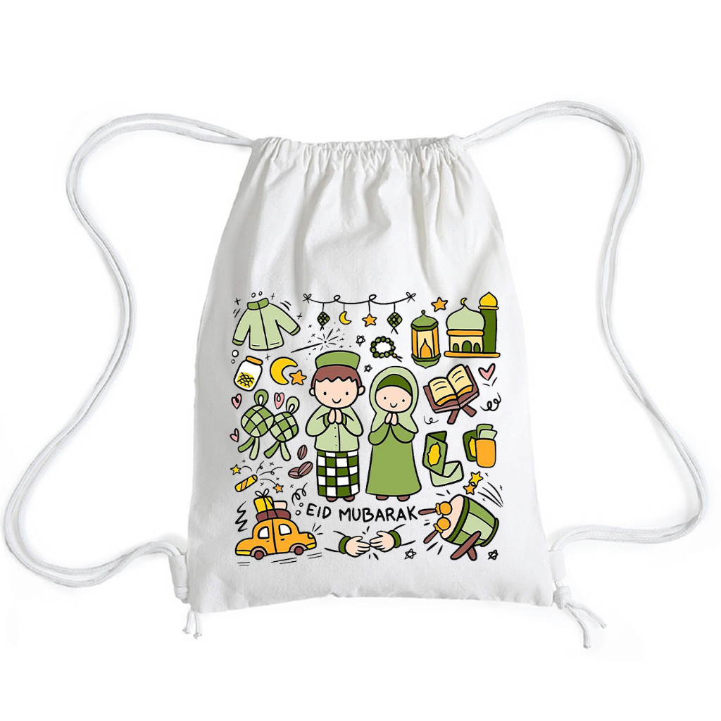 Tas Ransel Serut - Stringbag Kanvas Tebal Tali Sumbu Motif Ramadhan l Digedot.Id