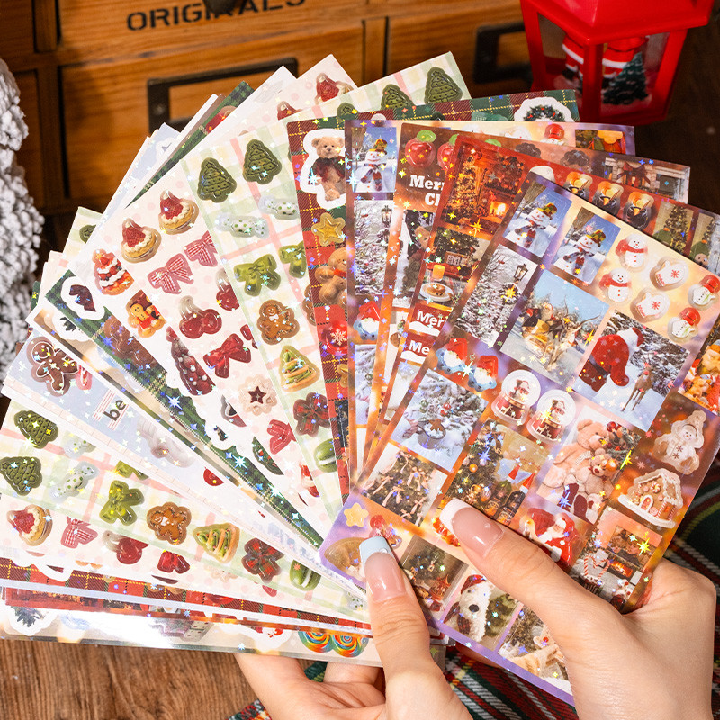 

6 sheets Christmas Themed Decorative Stickers For Scrapbooking Junk Journal Kit Album Planners Diary School Stationery supplies