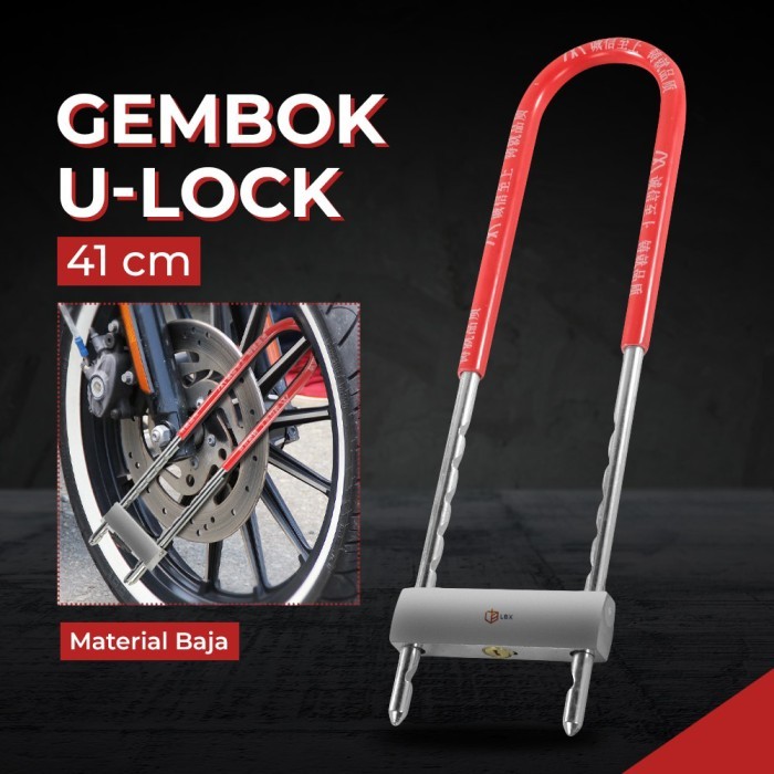 LBX U-Lock Gembok Baja Velg Pelk Ban Sepeda Motor Handle H Pager Anti Maling U Lock Besar Panjang 41cm