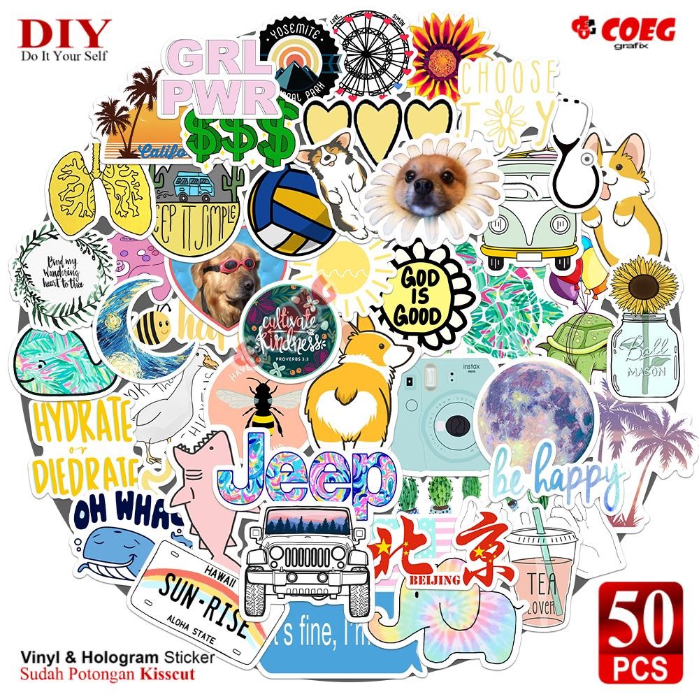 

[50PCS] Stiker Aesthetic Pack CG24 Sederhana | Lucu & Tahan Gores | Decal Vinyl Anti Air | Sudah Dicutting