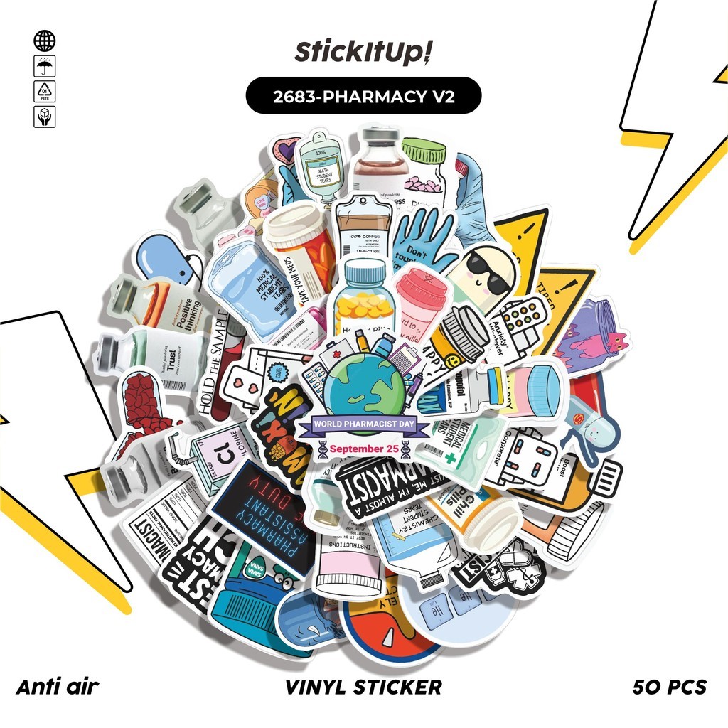 

COD✨ 50 Pcs Stiker PHARMACY V2 Lucu Anti Air Untuk Dekorasi Notebook Sepeda Skateboard Handphone DIY