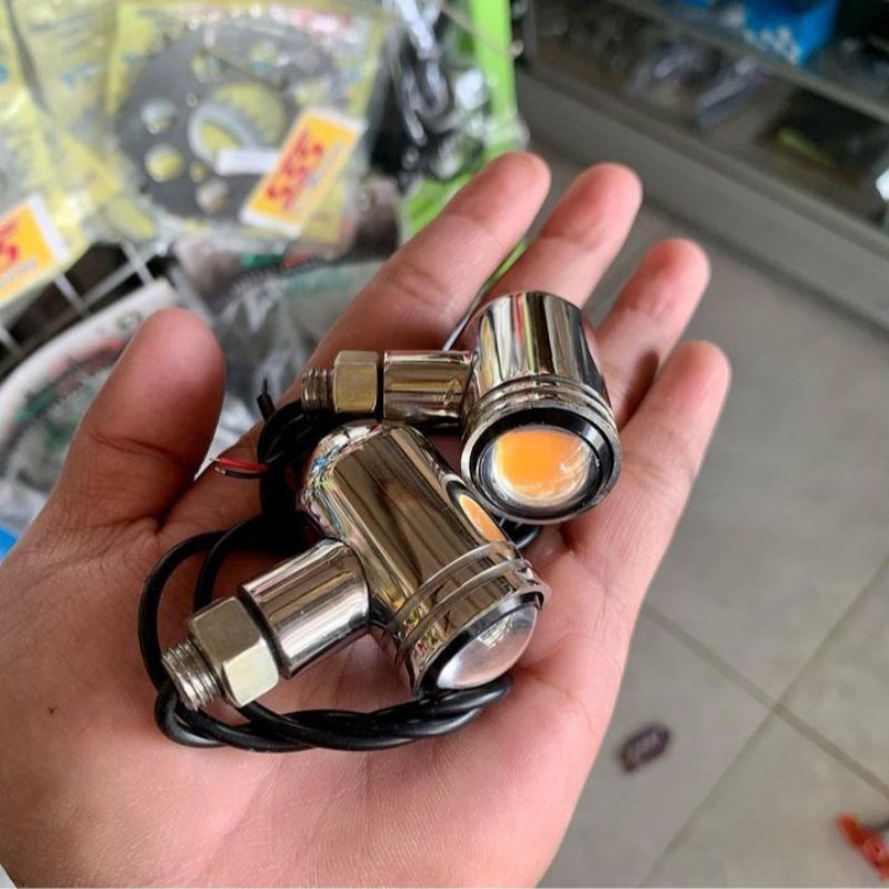 Lampu Sein CB Bulat Kapsul Reteng sen LED palu Tabung Stainless CNC model terbaru harga sepasang