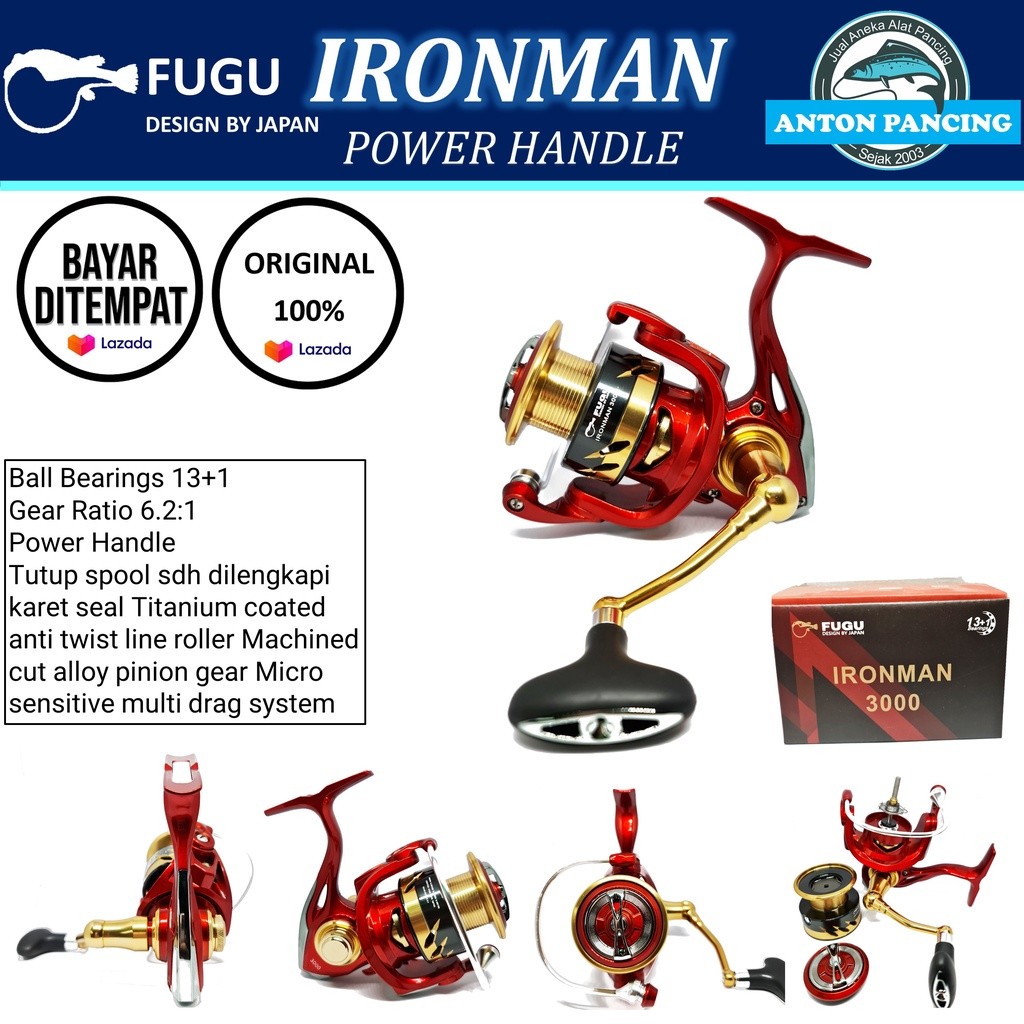 Reel Pancing Fugu Ironman Power Handle 3000,6000 13+1 BB Japan Material Spool Metal Besi Full Murah 