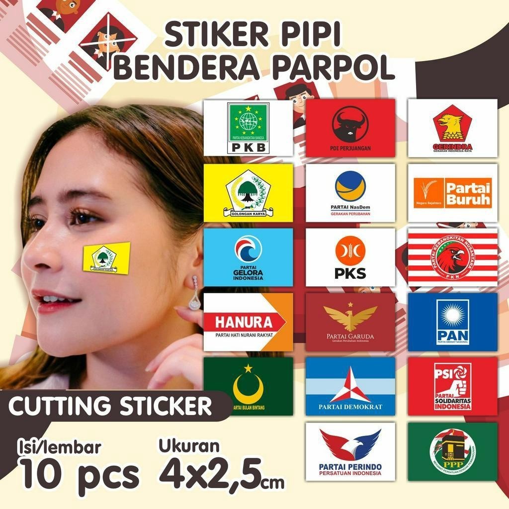 Cetak Kilat - Stiker Pipi Logo Parpol - Sticker Pipi caleg - Stiker bendera Partai Politik