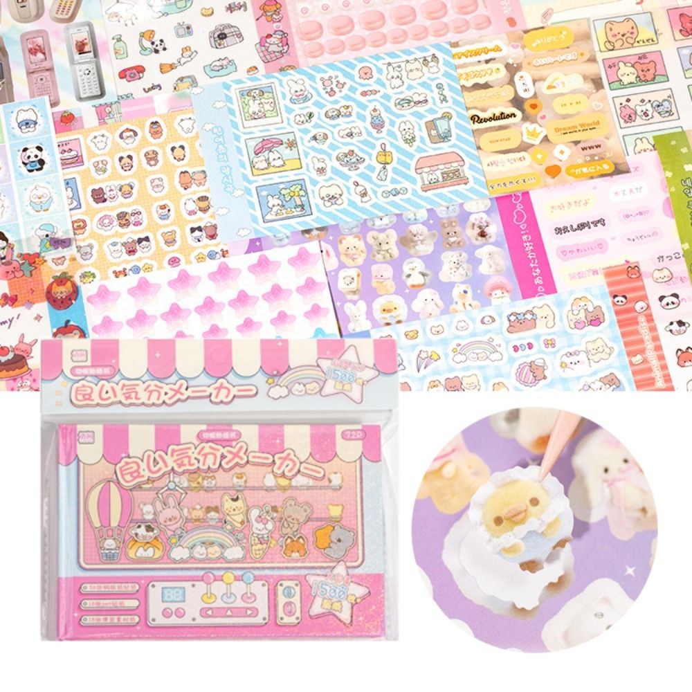 

New Cute 72 Sheets Sticker Book Good Mood Ins Style Diary Decoration DIY Cartoon Animal Pattern Cell Phone Theme Stickers Gift