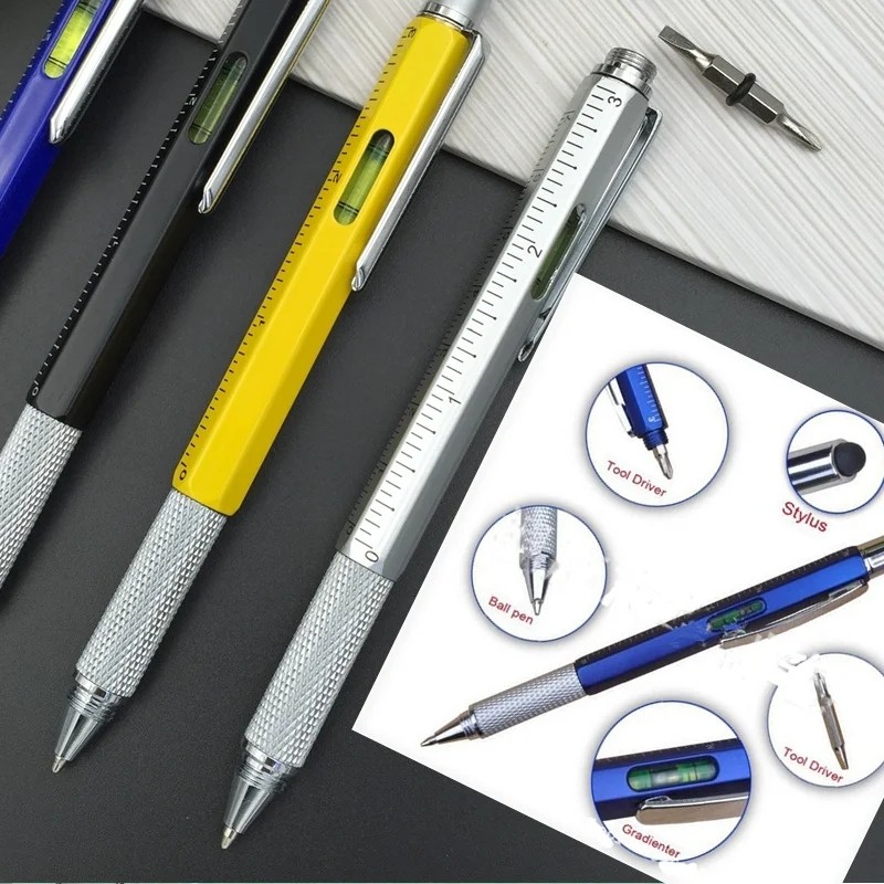 

7 In1 Multifunction Ballpoint Pen with Modern Handheld Tool Measure Technical Ruler Screen Stylus Screwdriver Touch Spirit Level