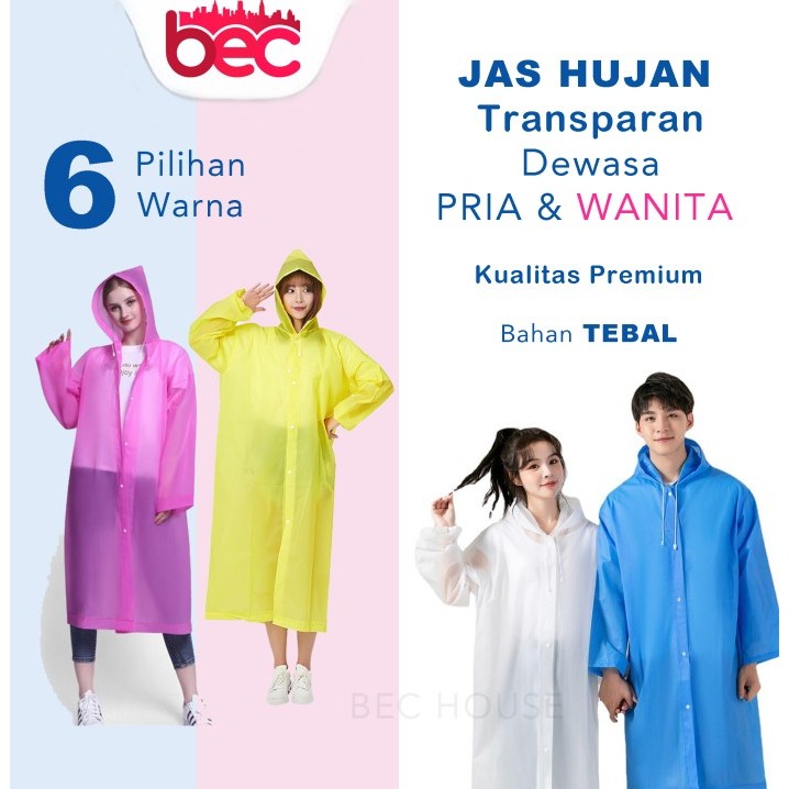 JAS HUJAN EVA TRANSPANT TEBAL DEWASA KOREA PONCHO PRIA WANITA RAINCOAT - Putih
