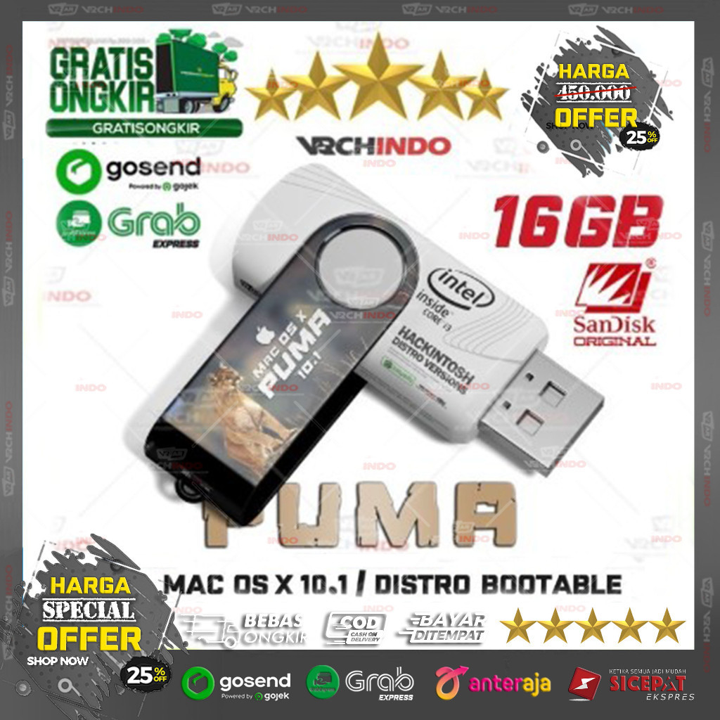 Mac OS X 10.1 - MacOS PUMA | Hackintosh for Laptop / PC Komputer Dekstop | Bootable Installer USB 16