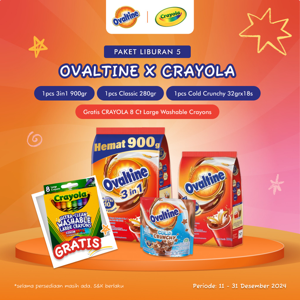 

[OVALTINE x Crayola] Paket Liburan 5 Susu Bubuk Ovaltine 3pcs - Free Crayola