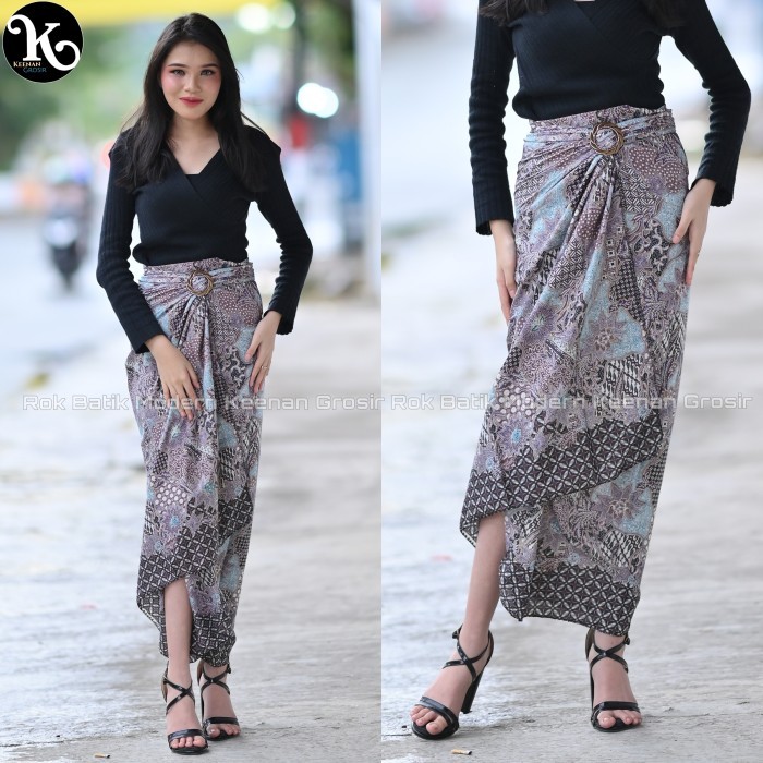 Rok lilit batik kain tali panjang Rok Batik wanita modern kekinian Keenan Grosir - Pupus Biru, all s