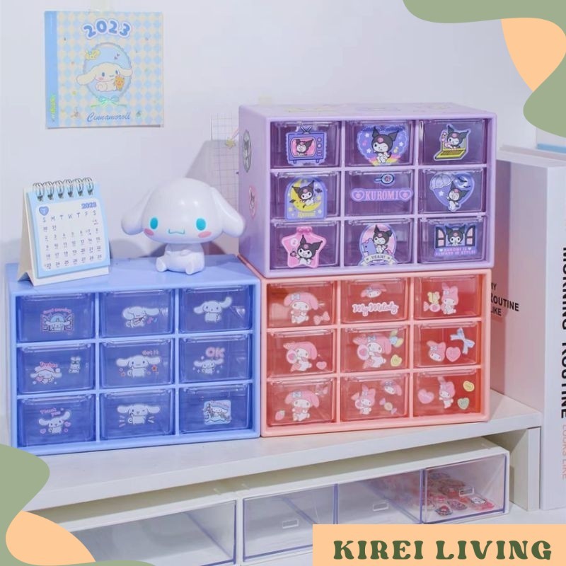 Kirei- RK2162 [COD] Kotak Laci 9 sekat SANRIO FREE STICKER Box Laci Aksesoris Mini