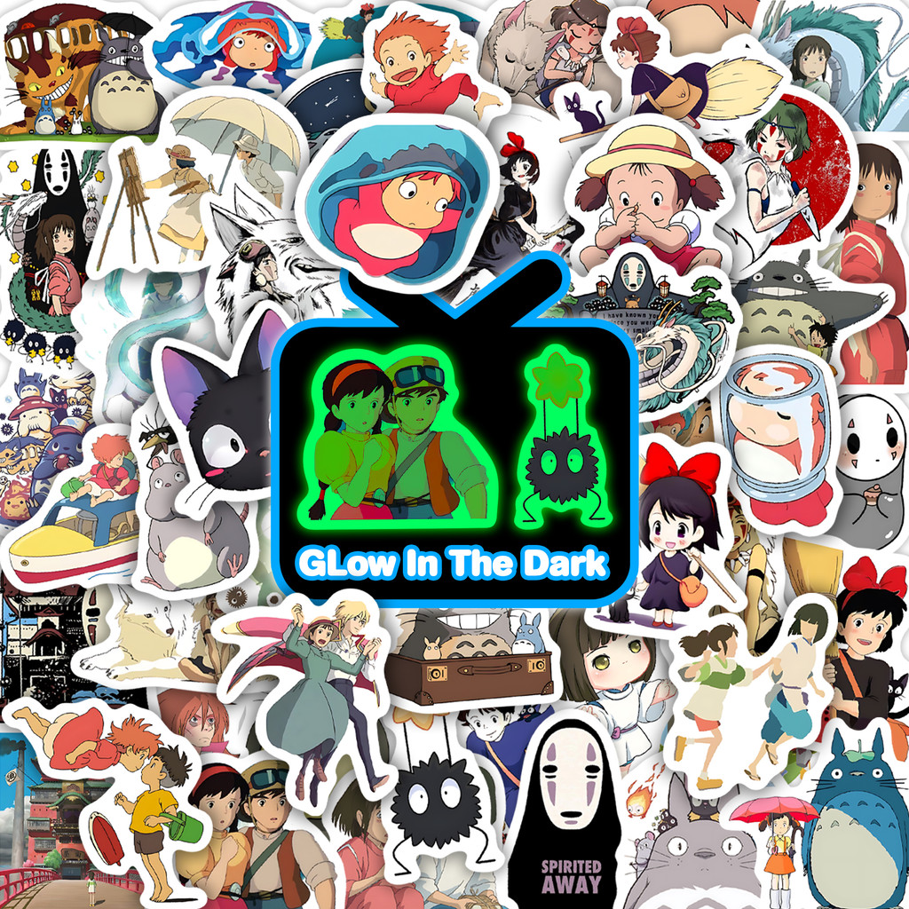 

50Pcs Hayao Miyazaki Anime Glow in Dark Stickers Vinyl Waterproof Decals Skateboard Computer Decoration for Kids Teens DIY Gifts