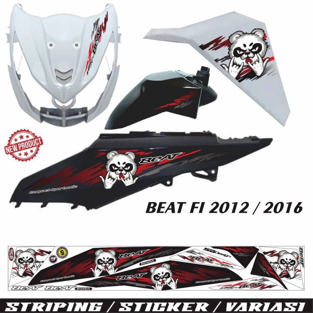STIKER MOTOR STRIPING BEAT FI MOTIF PANDA KEREN STIKER LIS