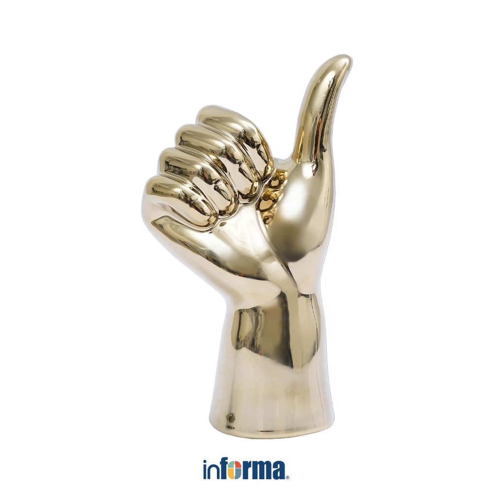 Informa 17.5 cm Patung Miniatur Okay Hand - Gold Champagne Aesthetic Home Decor Hiasan Rumah Unik De