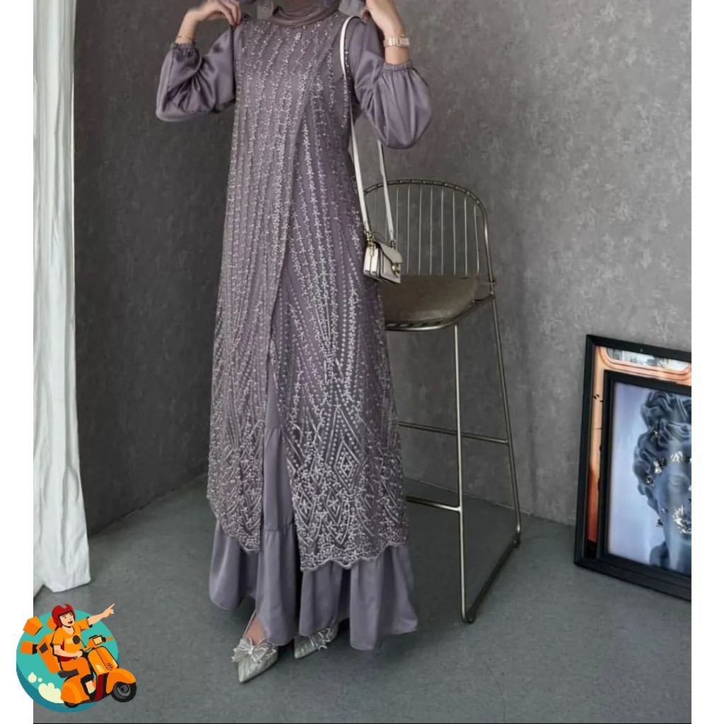 Baju Gamis Brokat Livia dress Baju Pesta Kondangan Terbaru Gamis Mewah 2024 Gaun Brokat Pesta Mewah