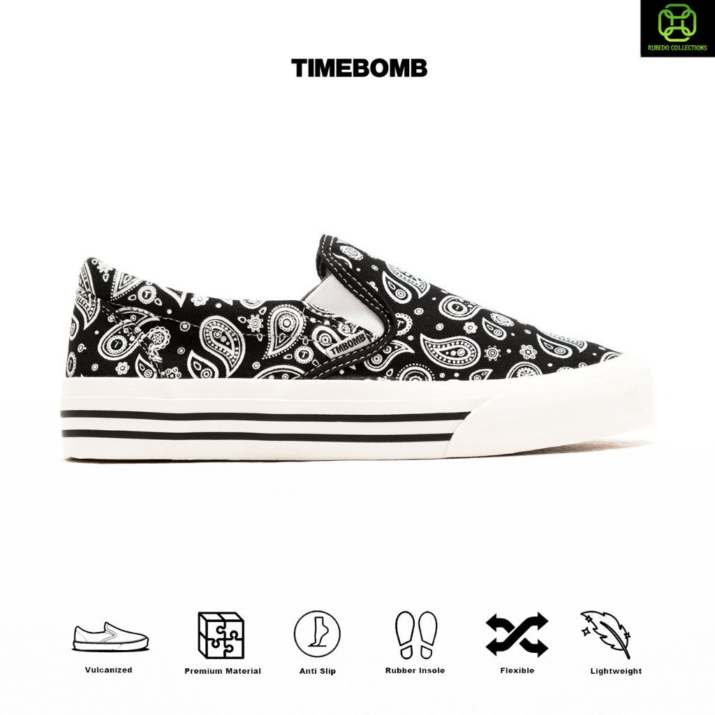 SEPATU TIMEBOMB VULCANIZED | SLIP ON PAISLEY BW STRIPE