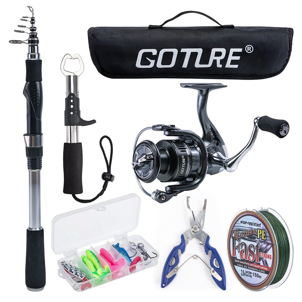 Goture Telescopic Fishing Rod Kit 210cm/240cm/270cm With 5.2:1 3BB Fishign Reel Max Drag 18LB Full F