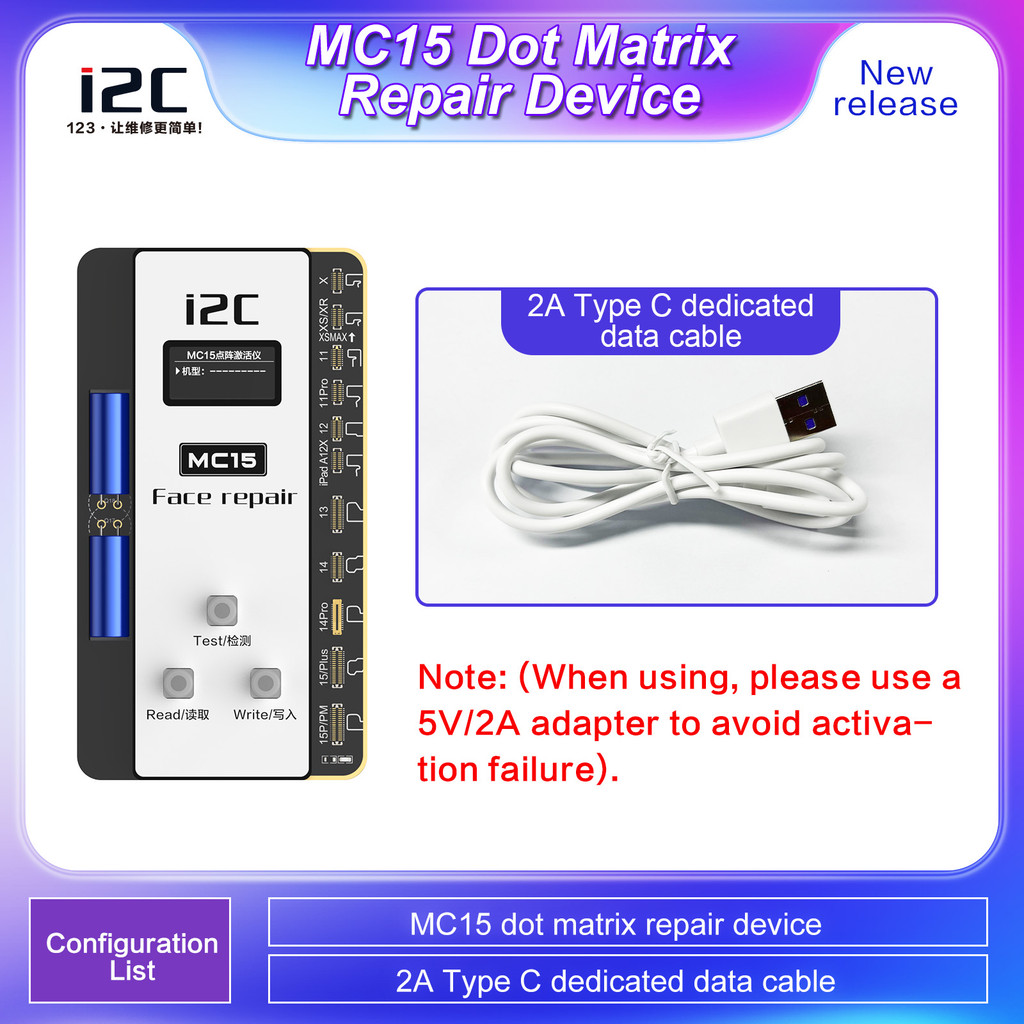 i2C MC15 Tag-on Face ID Repair Projector for iPhone X XS XR 11 12 13 14 Face ID Repair No Soldering 