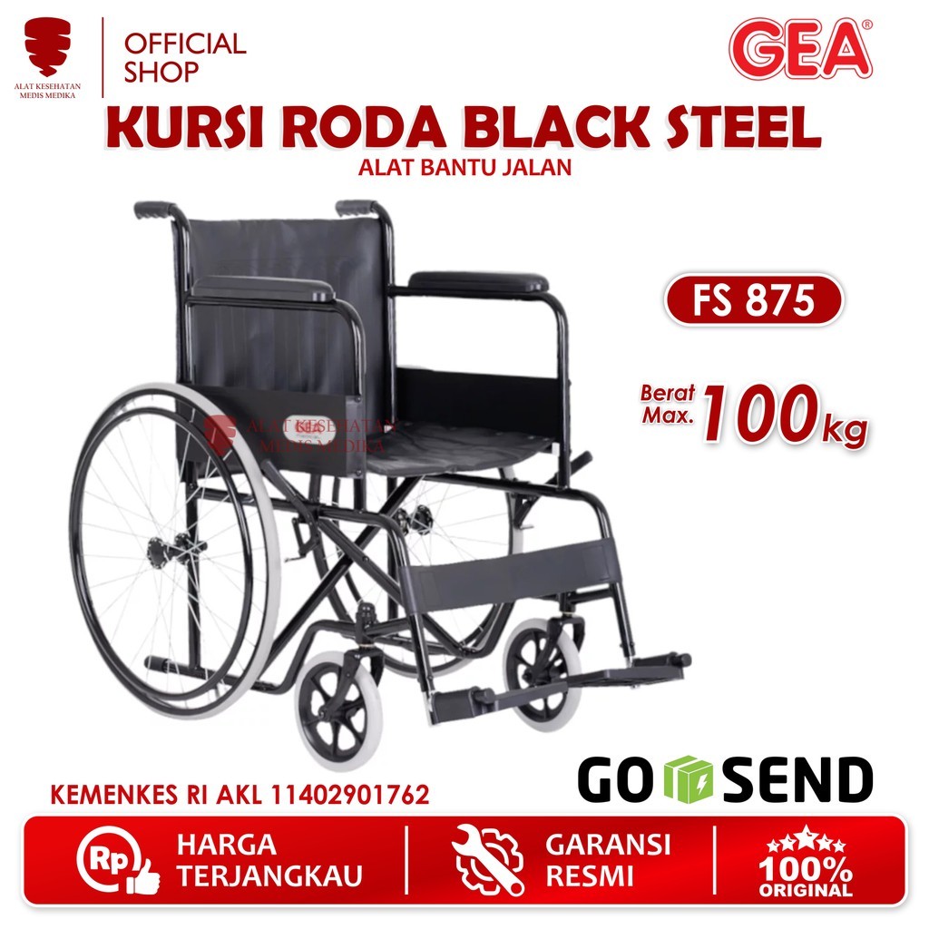 GOJEK ONLY GEA Kursi Roda FS 875 Standard Wheel Chair FS875 Ekonomis Medis