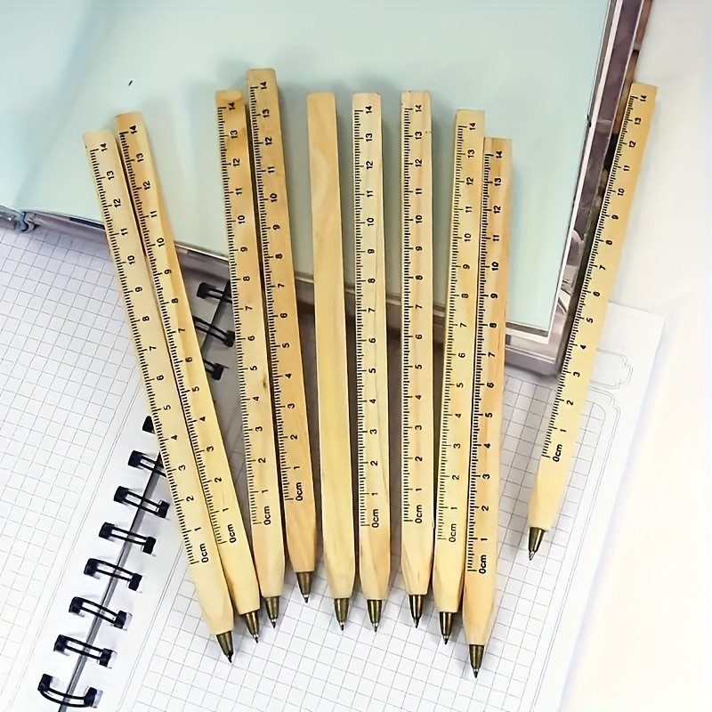 

6pcs Multifunctional Ballpoint Pens with Built-in Wooden Ruler - Ideal for School & Office Writing, Office Accessories