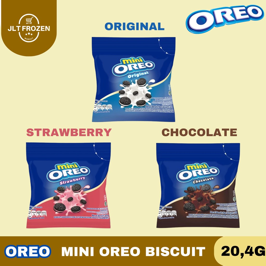 

Mini Oreo / Oreo Mini / Biscuit Coklat / Snack / Cemilan Rasa Vanila / Chocolate / Strawberry Kemasan 20.4g BOX/10PCS