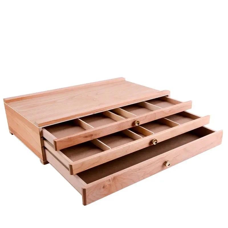 

40.9x25.9cm Desktop Easel Wooden Storage Painting Box 3-layer Drawer Portable Oil Painting Box Sketch Pencil Tool Box