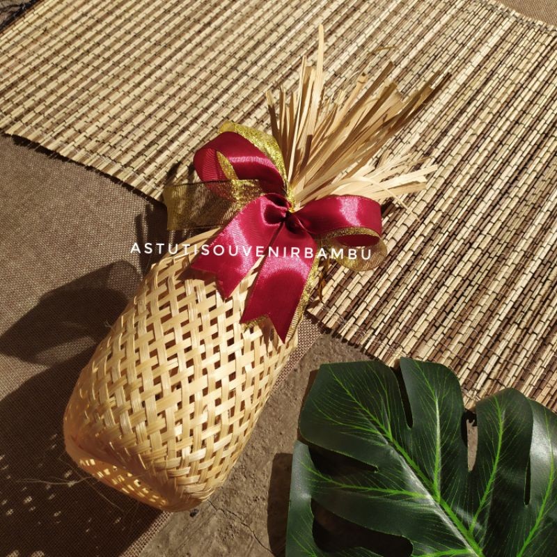 KRONGSO NATURAL 9 x 22 cm / krongso anyam bambu / packaging makanan / keranjang unik / souvenir / ka