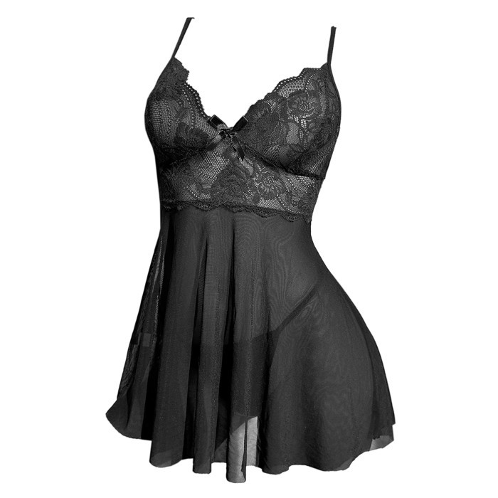 Produk Terbaru L1319 Lingerie Sexy Baju Tidur Dinas Malam Haram Seksi Babydoll Mini Dress Gaun Hitam