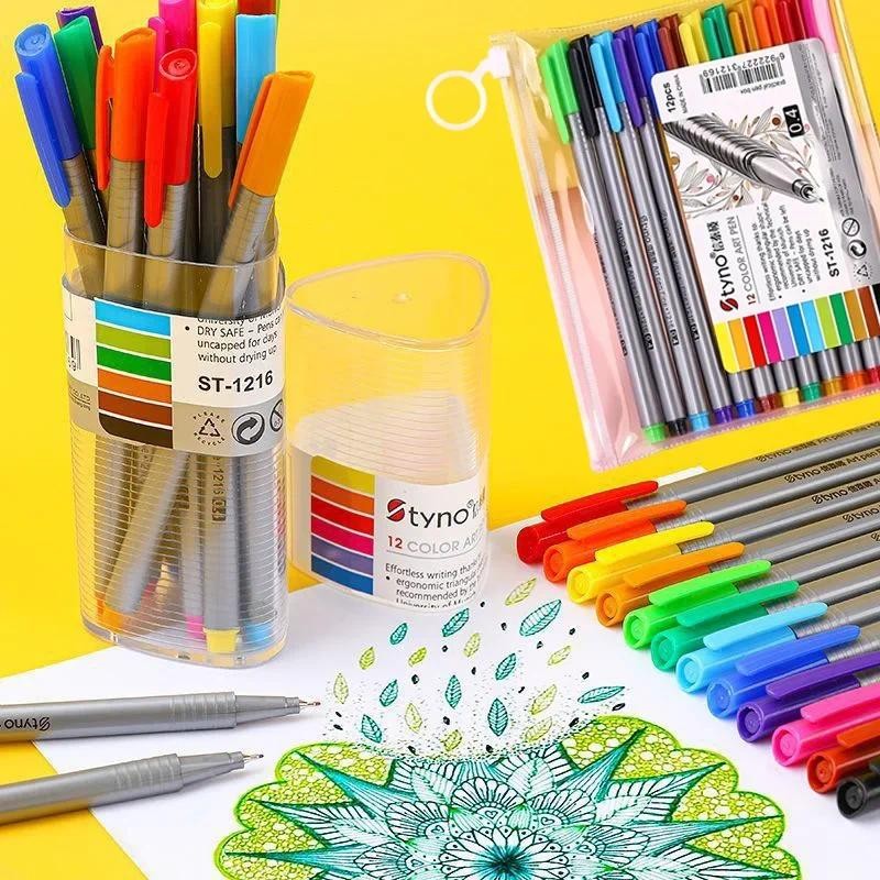 

12 Color Fineliner Pens 0.4mm Fine Tip Triangular Manga Drawing Pen for Journaling Note-Taking Hand Lettering Sketching Supplies