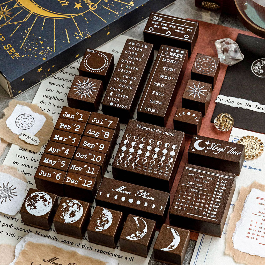 

29 vintage wooden stamp sets, perpetual calendars, months, weeks patterns for scrapbooking decoration holiday gifts for friends